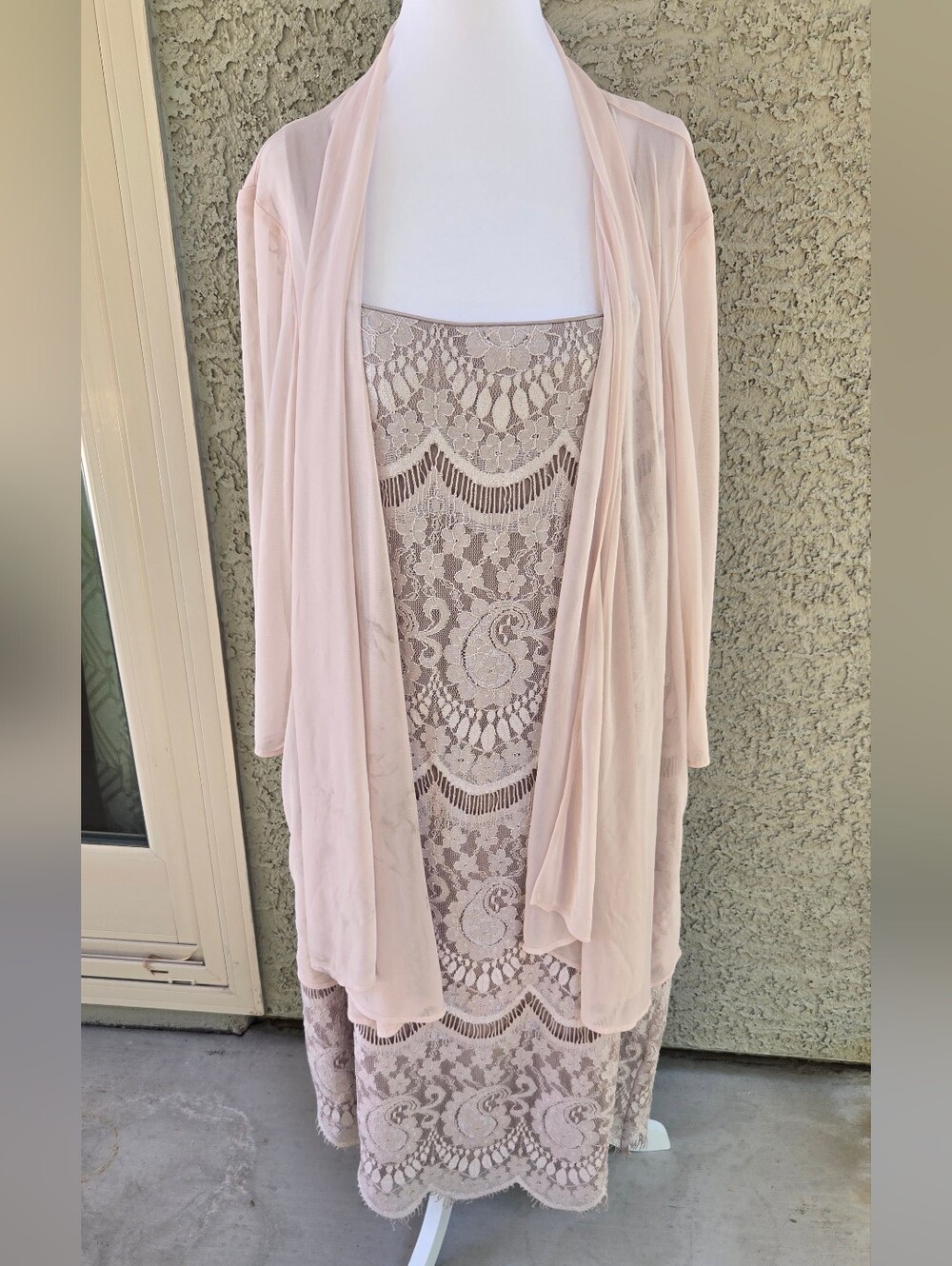 R&M Richards Blush Pink Dress with Sheer Overlay